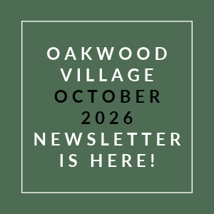 The image announces the availability of the Oakwood Village October 2026 newsletter.