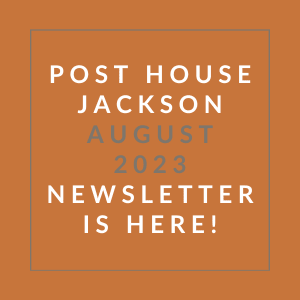 a picture of a house with an orange background and the words post house jackson august