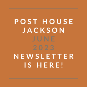a picture of a house with an orange background and the words post house jackson june
