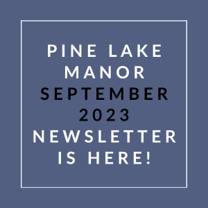 a blue background with the words pine lake manor september 23 23 newspaper is here
