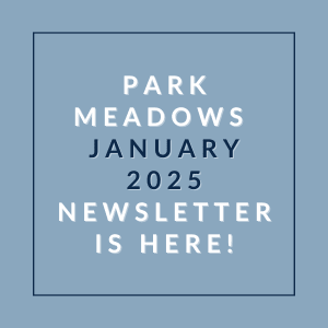 the logo for park meadows february 2020 newsletter is here