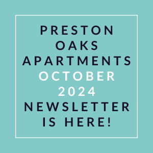 a white line on a blue background with the words preschool oaks apartments october