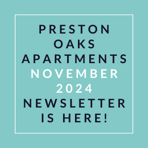 a white line on a blue background with the words preschool oaks apartments october
