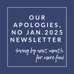A blue background with text apologizing for the absence of a newsletter and promising one for the next month.