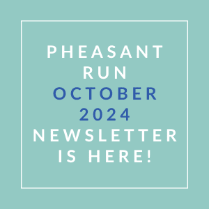 an aqua background with the words pleasant run october 2024 newsletter is here