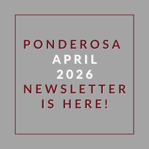 The image announces the availability of the Ponderosa April 2026 newsletter.