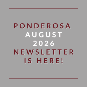 The image announces the availability of the Ponderosa August 2026 newsletter.