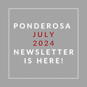 a gray background with white and red text and the words ponderosa juicy 2022 newsletter