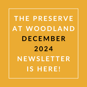 The image announces the availability of the Preserve at Woodland's newsletter for December 2024.