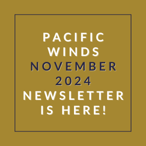 a gold background with the text pacific winds october 22 23 newsletter is here