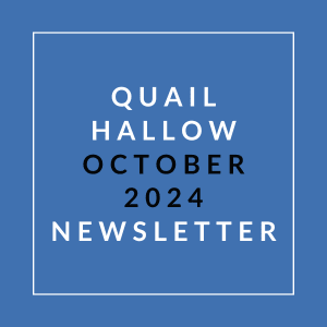 the 2020 quail hollow october newsletter cover with text on a blue background