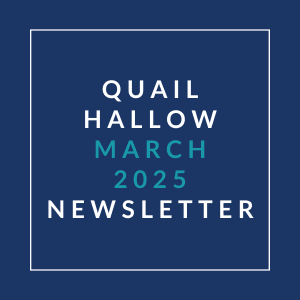 A newsletter cover for Quail Hollow March 2025.