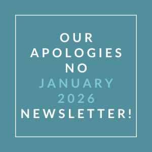A message stating "Our Apologies No January 2026 Newsletter!" is displayed.
