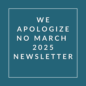 A newsletter titled "We Apologize No March 2025 Newsletter" is displayed.