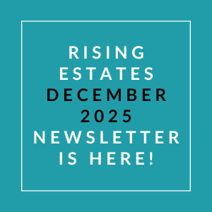 The image announces the availability of the Rising Estates December 2025 newsletter.