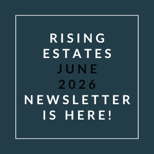The image is promoting the Rising Estates June 2026 newsletter.