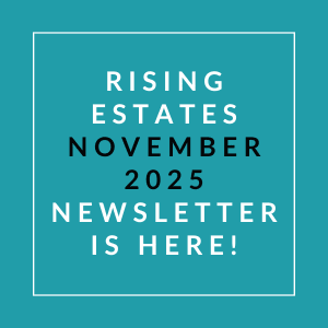 The image announces the release of the Rising Estates November 2025 newsletter.