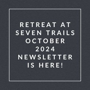a black and white photo of a sign with the words retreat at seven trails oct