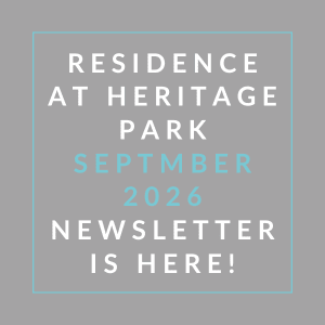 A newsletter announcement for Residence at Heritage Park for September 2026.