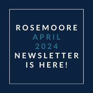 a white box with the words rossimore april 2024 newsletter is here