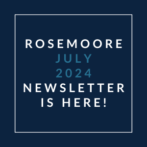 a white box with the words rossimore july 2024 newsletter is here