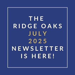 The cover of the Ridge Oaks July 2025 newsletter.