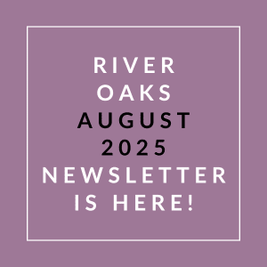 an aqua background with the words river oaks april 2024 newsletter is here