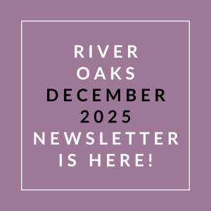 an aqua background with the words river oaks august 2024 newsletter is here