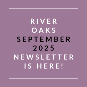 A purple newsletter cover for River Oaks in September 2025.