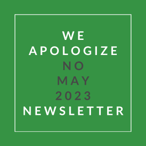 a green background with the words we apologize no may 23 23 newspaper in a white box