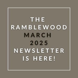 The image is a cover of the Ramblewood March 2025 newsletter.