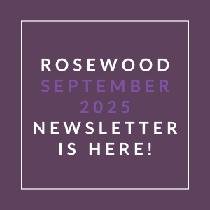 A purple newsletter cover for Rosewood in September 2025.