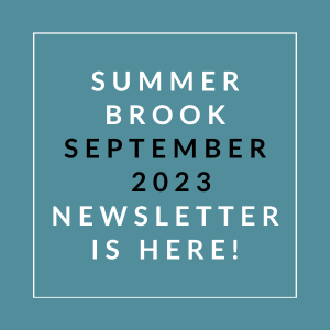 a blue background with a white rectangle and the words summer brook september 23 23