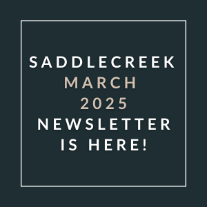 The image announces the availability of the Saddlecreek March 2025 newsletter.