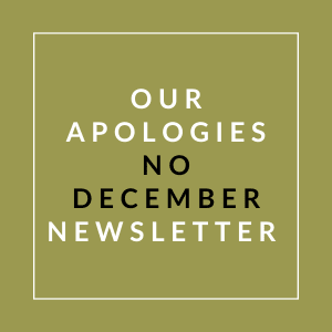 A sign that says "Our Apologies No December Newsletter".