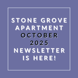 The image announces the Stone Grove Apartment October 2025 newsletter.