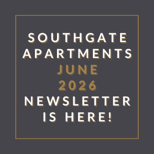 The image announces the availability of the Southgate Apartments June 2026 newsletter.
