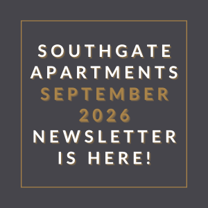 The image announces the release of the Southgate Apartments September 2026 newsletter.