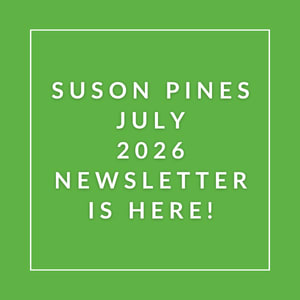 The image announces the availability of the Suson Pines July 2026 newsletter.