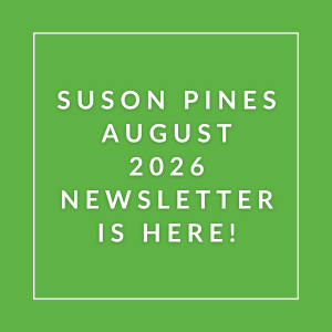 The image announces the availability of the Suson Pines August 2026 newsletter.