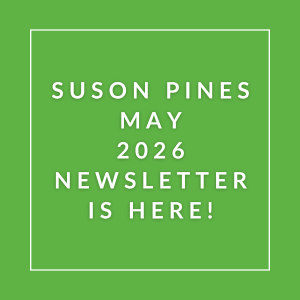The image announces the availability of the Suson Pines May 2026 newsletter.