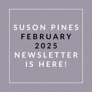 The image announces the availability of the Suson Pines February 2025 newsletter.