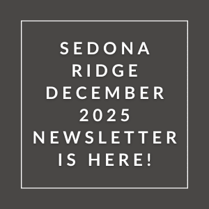 A black and white image announcing the Sedona Ridge December 2025 newsletter.