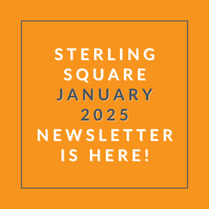 an orange background with white text stating stating starting square january 2024 newsletter is here
