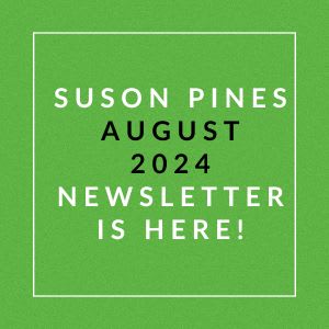 a green field with the text pines august 2024 newsletter is here