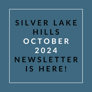 a white line on a blue background with the words silver lake hills october 2024