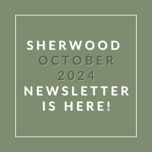 a green background with the words sherwood october 2024 newsletter is here