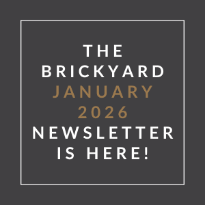 a white and black background with the words the brickyard february 2024 newsletter