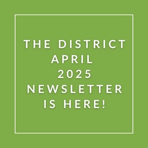 The image announces the availability of the district April 2025 newsletter.