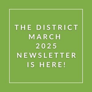 The image announces the availability of the District March 2025 Newsletter.